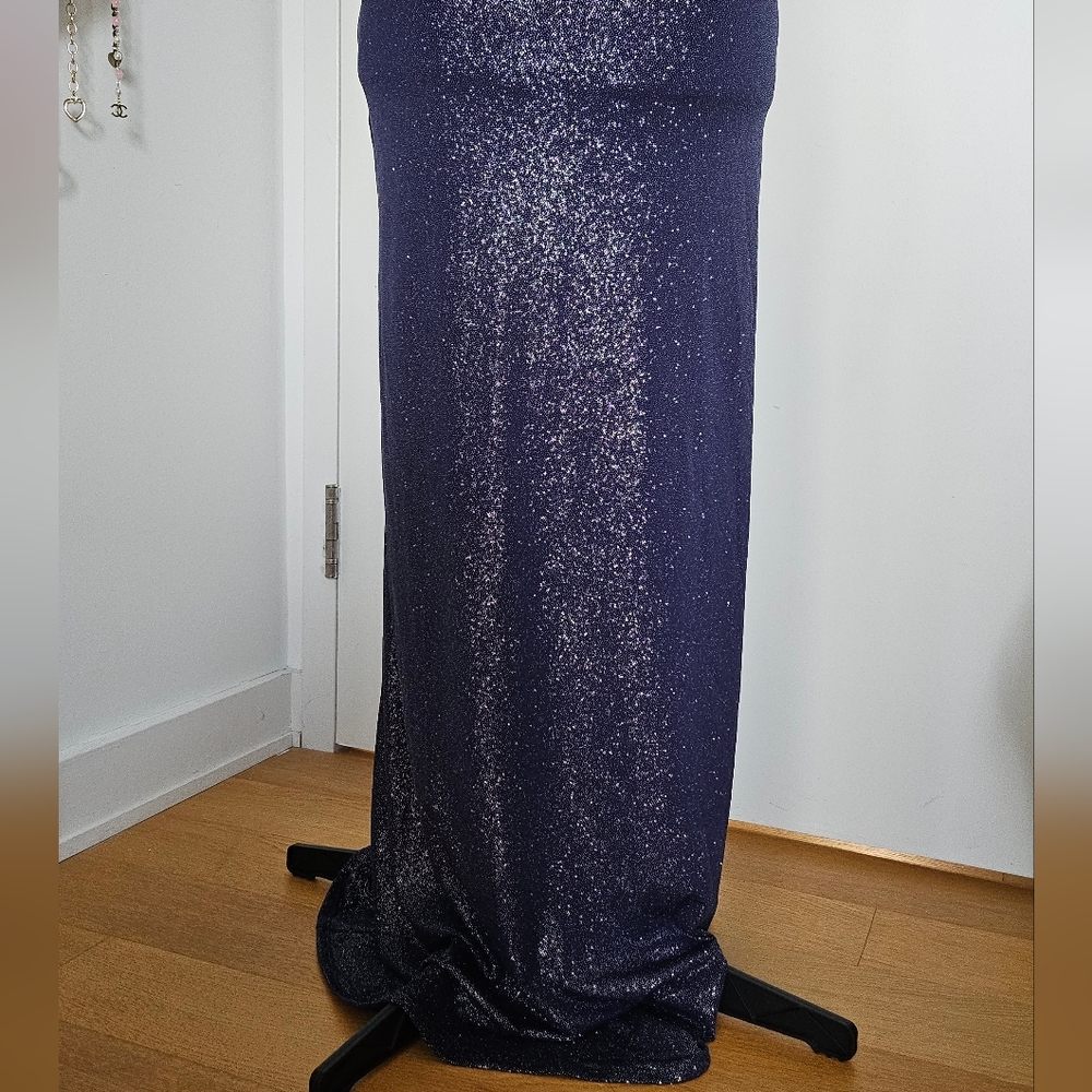 Lucy In The Sky Midnight Blue Sparkly Cutout Maxi Dress With Rhinestone Chain - Picture 9 of 11